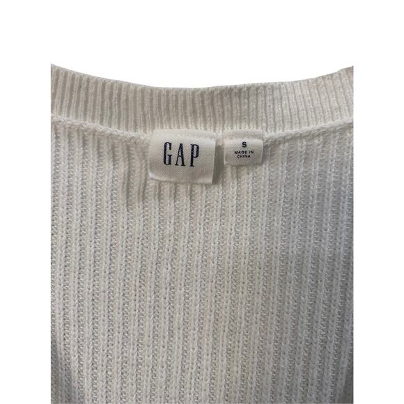 Gap Sweater Women's V-Neck White Basic Long Sleeve Cable Knit Cabin Small - Picture 3 of 10